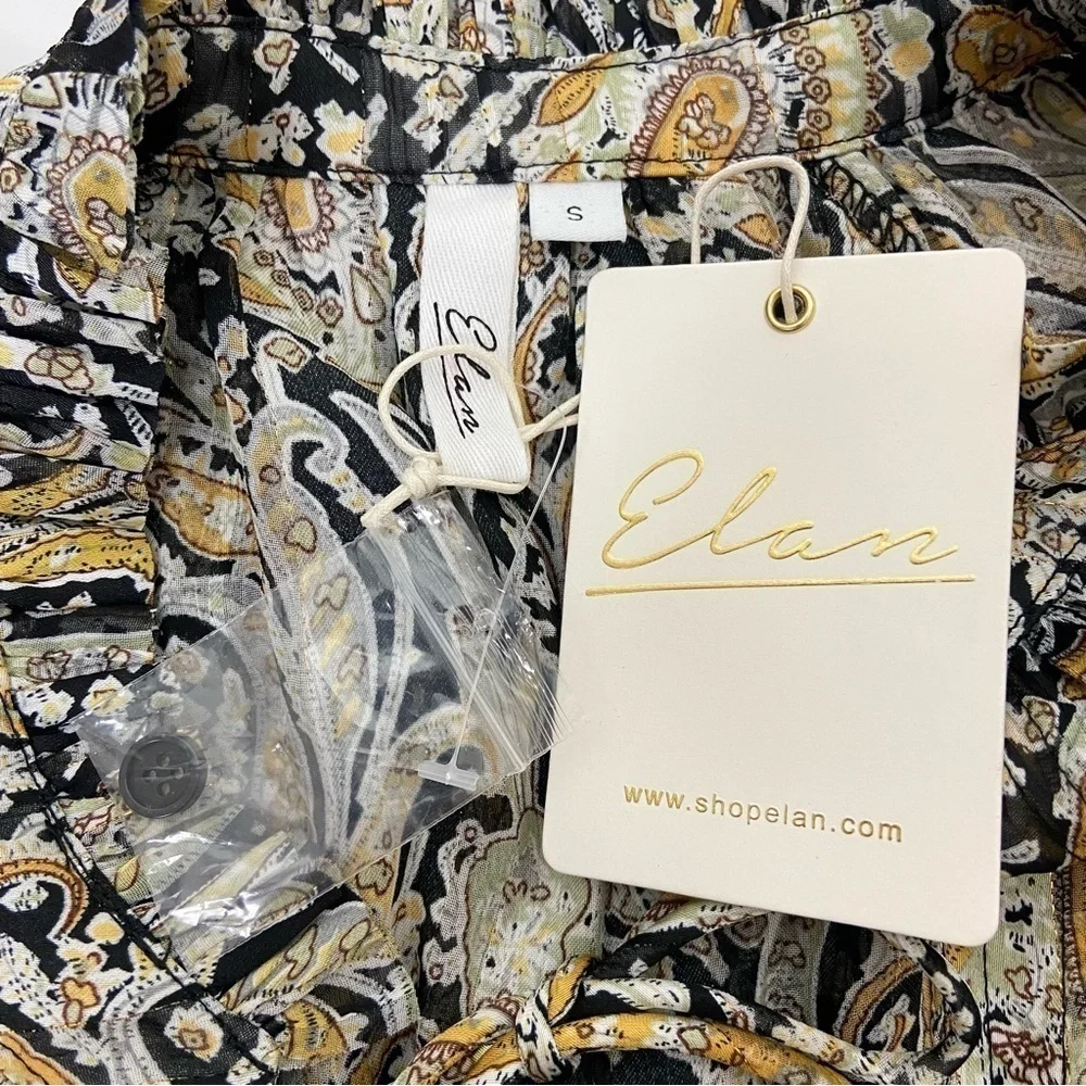 Elan Paisley Print Long Sleeve Chiffon Peasant Top Size S